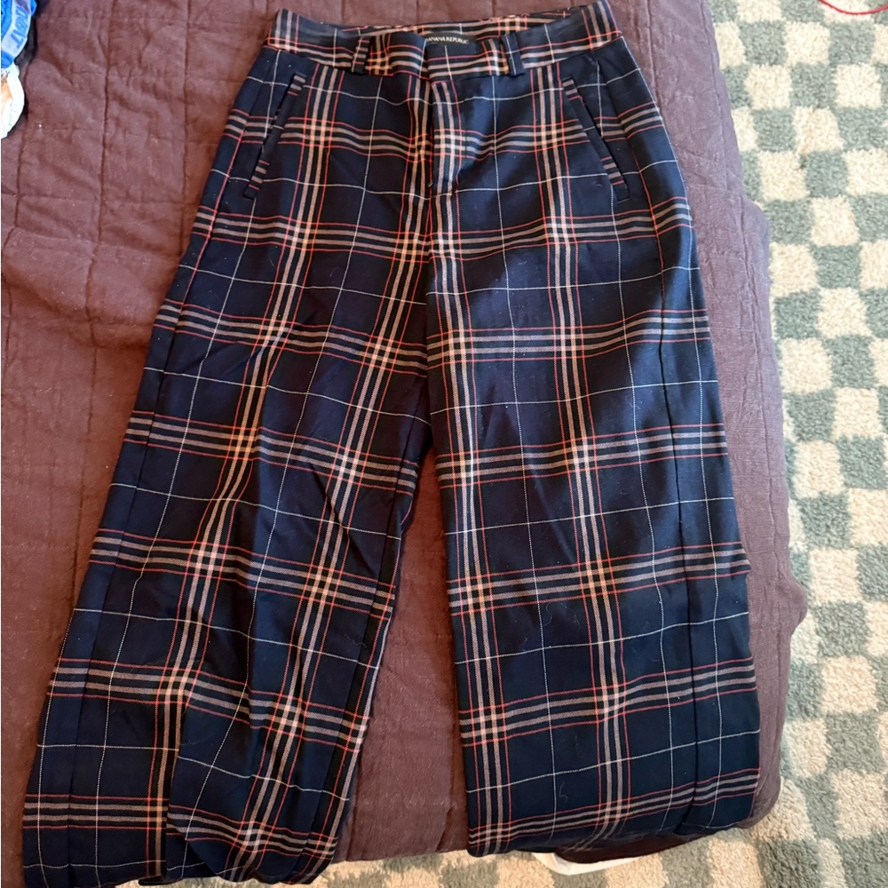 Banana Republic Plaid Trousers in Navy and Red
